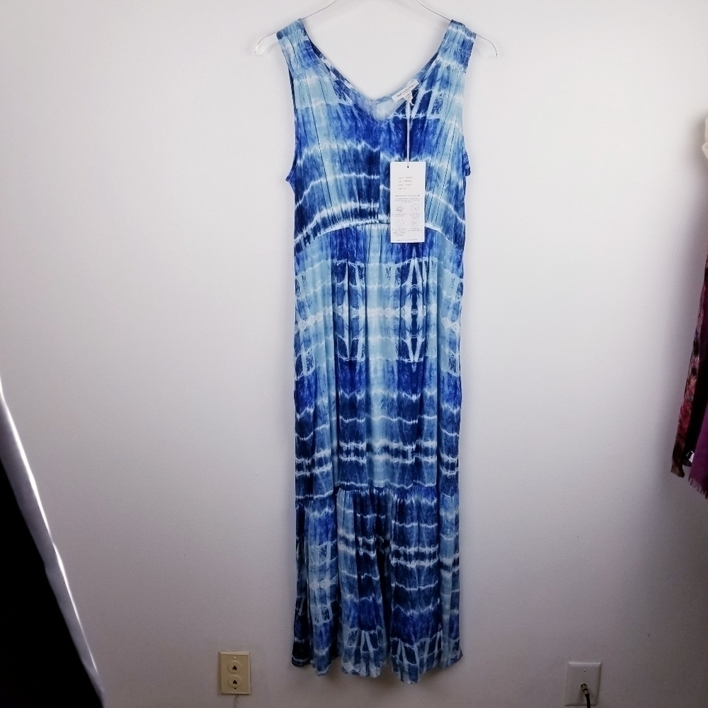 Beachlunchlounge "Fressia" Tie Dye Watercolor Tiered Midi Maxi Dress NWT Small